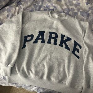 Parke Gray Crewneck Sweater with Navy Lettering